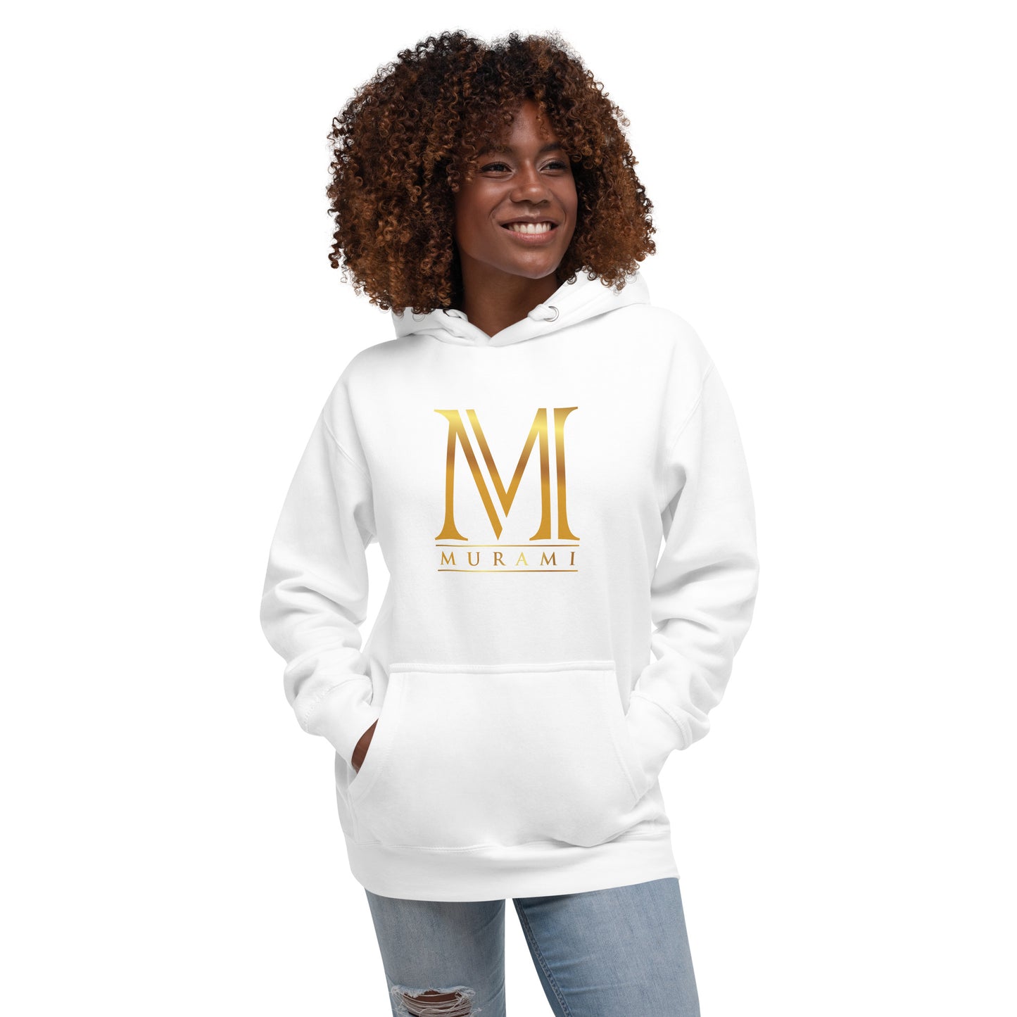 Female model wearing Premium Gold Edition Hoodie